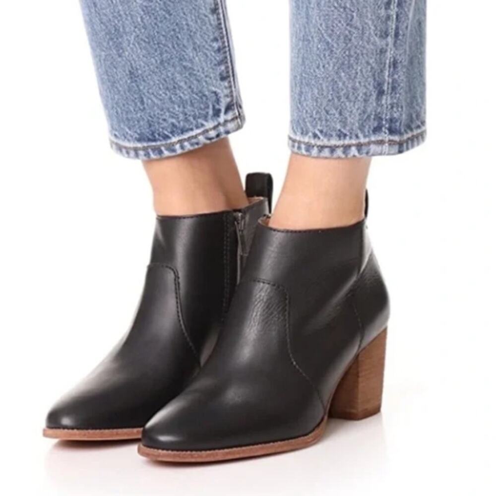 Madewell Boots Women's Size 7.5 Black Leather Brenner Block Heeled Bootie